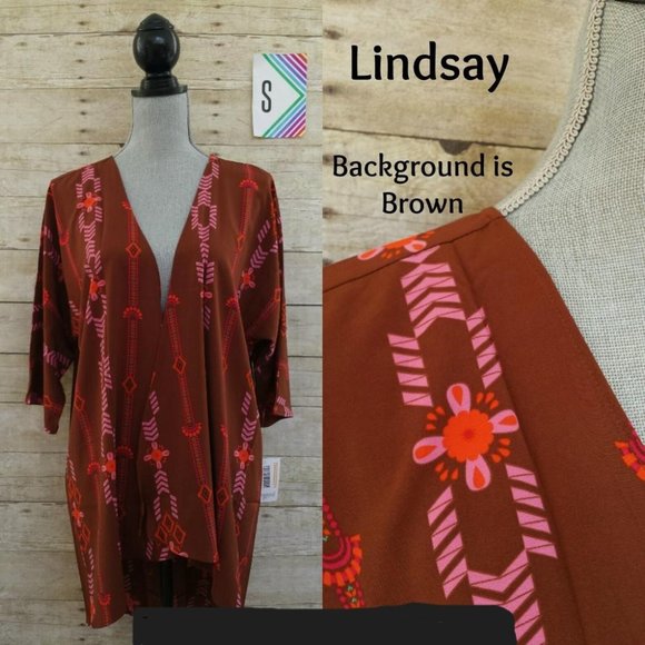 LuLaRoe Lindsay 'Kimono' S NWT - Brown Pink Orange Aztec Print - Picture 1 of 1